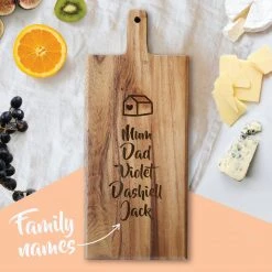 Yellow Octopus Personalised Personalised Acacia Paddle Serving Board - Family Names For Dad