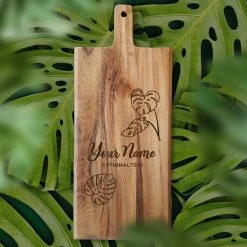 Yellow Octopus Personalised Personalised Acacia Paddle Serving Board - Monstera Design Gifts For Sisters 7 Yellow Octopus Personalised Personalised Acacia Paddle Serving Board - Monstera Design Gifts For Sisters