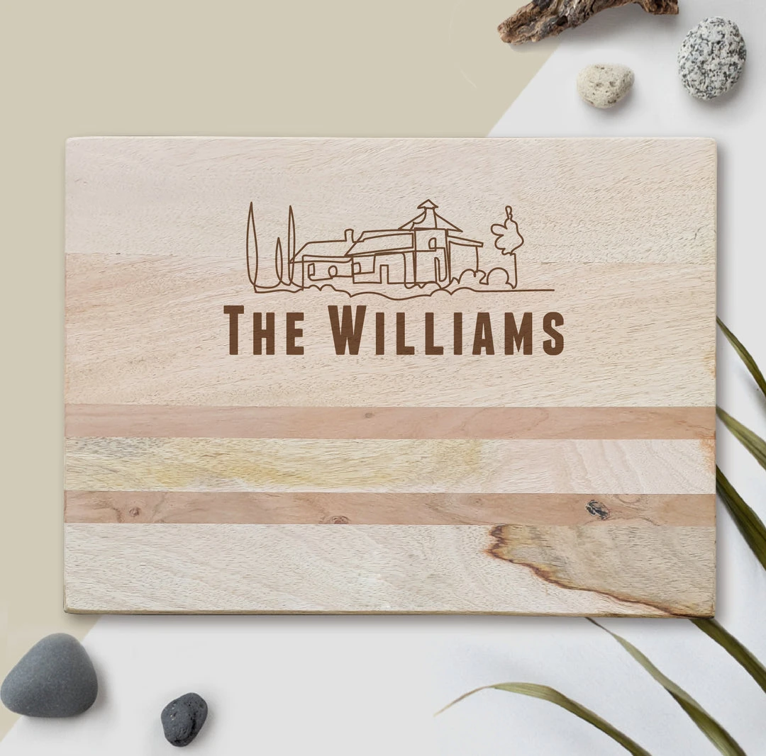 Yellow Octopus Personalised Personalised Large Stripe Serving Board - House Design 3 Yellow Octopus Personalised Personalised Large Stripe Serving Board - House Design