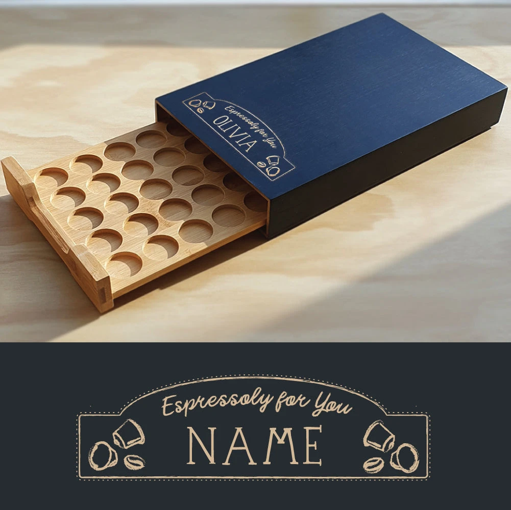 Yellow Octopus Personalised Personalised Bamboo Coffee Machine Board With Capsule Drawer - Espressoly For You 4 Yellow Octopus Personalised Personalised Bamboo Coffee Machine Board With Capsule Drawer - Espressoly For You