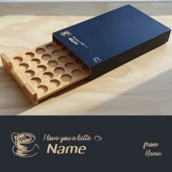 Yellow Octopus Personalised New Personalised Bamboo Coffee Machine Board With Capsule Drawer - I Love You A Latte