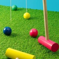 IsAlbi Sports And Outdoors Colourful 4-Player Wooden Croquet Set With Carry Bag