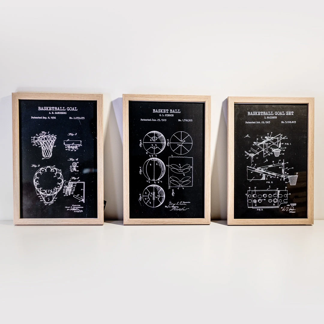 Yellow Octopus Exclusives - Prints Basketball Patent Prints Wall Art | Set Of 3 3 Yellow Octopus Exclusives - Prints Basketball Patent Prints Wall Art | Set Of 3