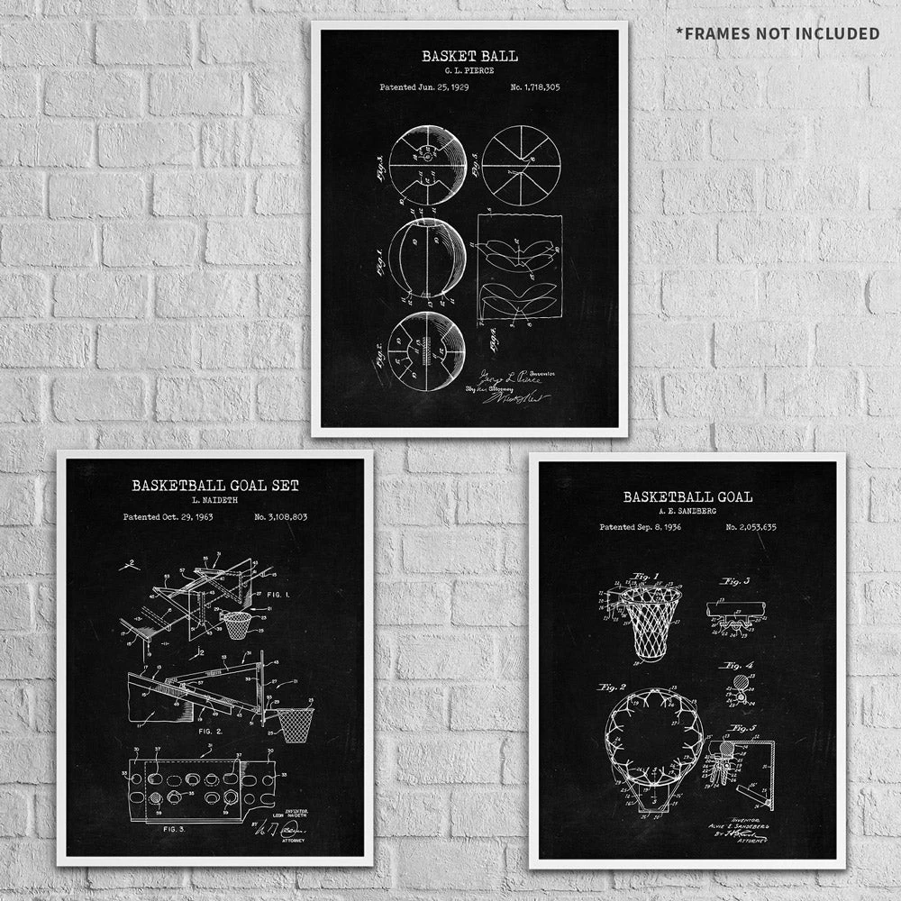 Yellow Octopus Exclusives - Prints Basketball Patent Prints Wall Art | Set Of 3 4 Yellow Octopus Exclusives - Prints Basketball Patent Prints Wall Art | Set Of 3
