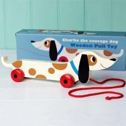 Outliving Retro Wooden Sausage Dog Pull Toy Gifts For Babies