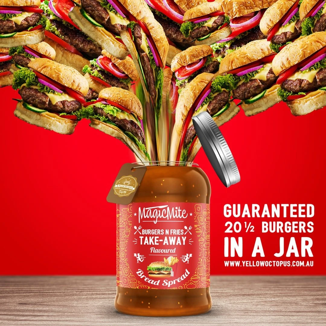 Yellow Octopus Novelty Food 'MagicMite' - Take Away Fast Food In A Jar Breakfast Spreads 10 Yellow Octopus Novelty Food 'MagicMite' - Take Away Fast Food In A Jar Breakfast Spreads