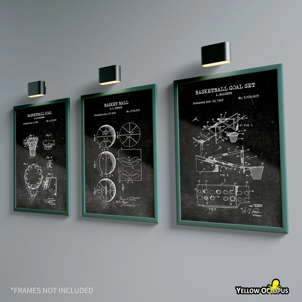 Yellow Octopus Exclusives - Prints Basketball Patent Prints Wall Art | Set Of 3 5 Yellow Octopus Exclusives - Prints Basketball Patent Prints Wall Art | Set Of 3