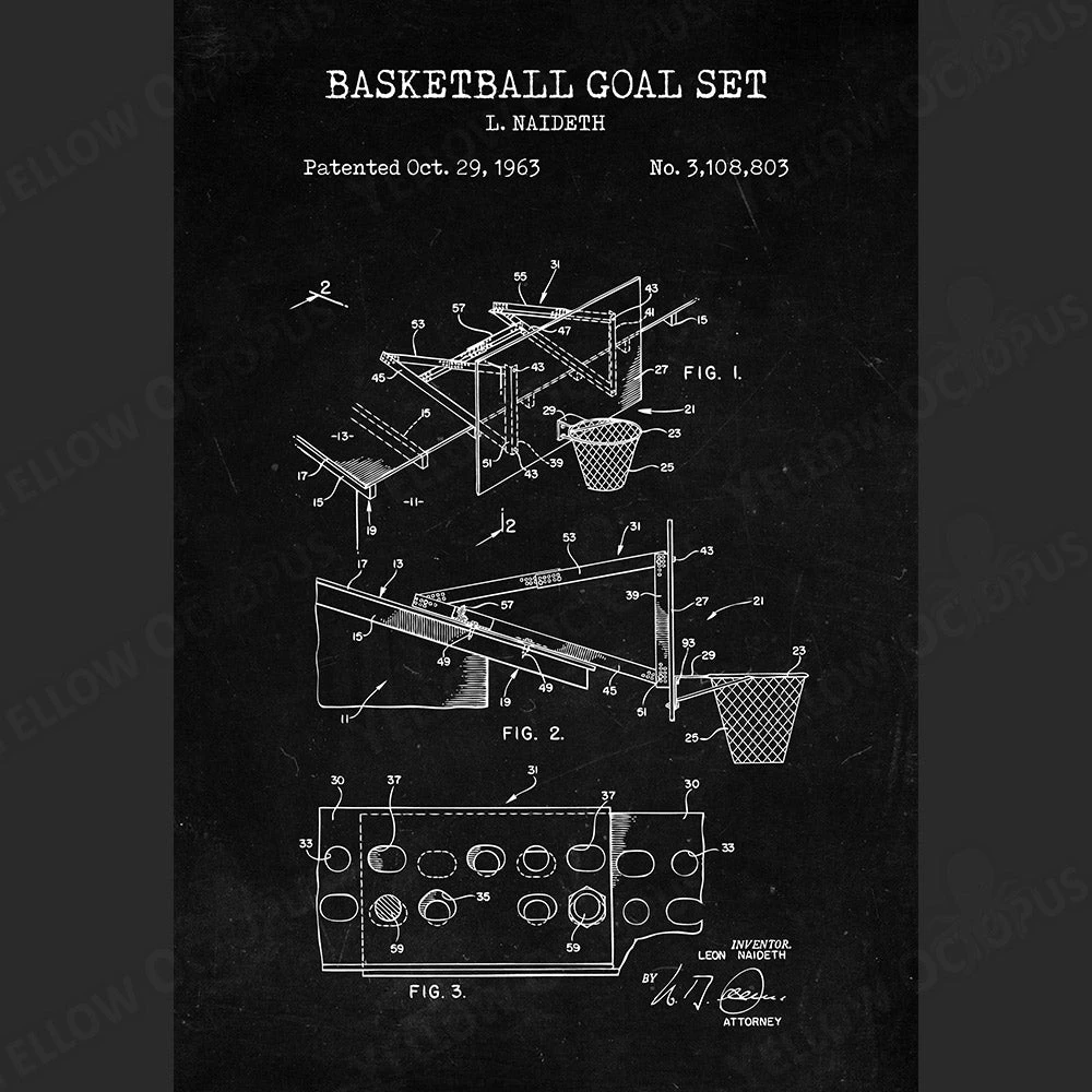 Yellow Octopus Exclusives - Prints Basketball Patent Prints Wall Art | Set Of 3 7 Yellow Octopus Exclusives - Prints Basketball Patent Prints Wall Art | Set Of 3