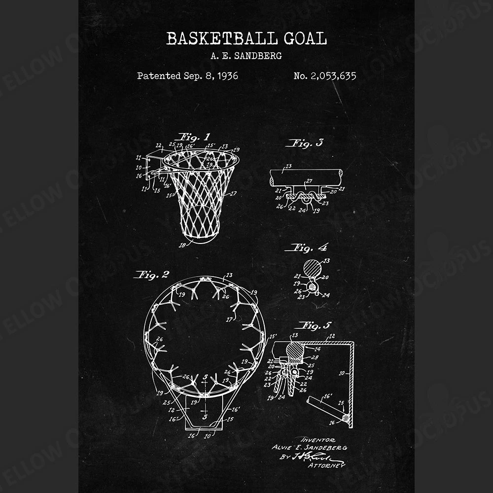 Yellow Octopus Exclusives - Prints Basketball Patent Prints Wall Art | Set Of 3 8 Yellow Octopus Exclusives - Prints Basketball Patent Prints Wall Art | Set Of 3