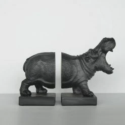 White Moose Black Roaring Hippo Bookend Set