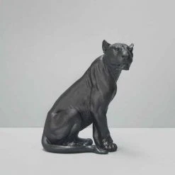 Black Sitting Lioness Decor | White Moose
