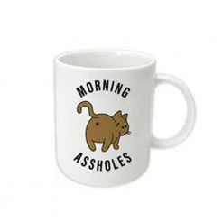 Landmark Concepts Mens Novelty Gifts Morning Assholes Cat Coffee Mug