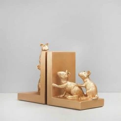 Gold Mouse Bookends Set | White Moose Office Gifts
